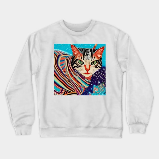 Psychedelic Cat Crewneck Sweatshirt by Mihadom